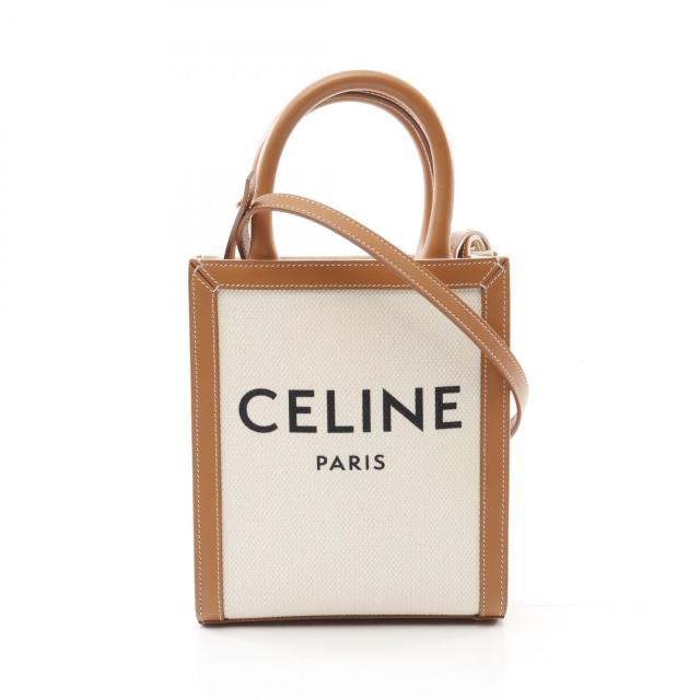 セリーヌ CELINE ミニ バーティカルカバ ハンドバッグ バッグ キャンバス レザー レディース アイボリー系 / ブラウン系 193302 【中古】