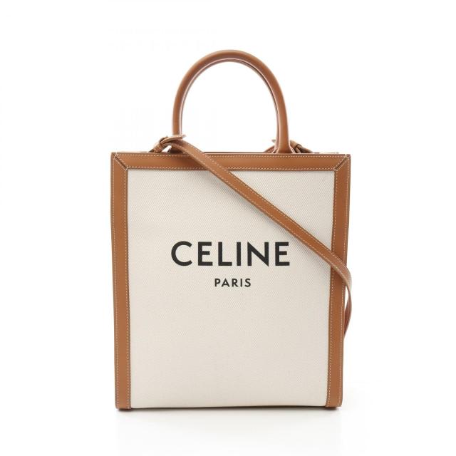 セリーヌ CELINE スモール バーティカル カバ トートバッグ バッグ キャンバス レザー レディース ホワイト系 / ブラウン系 192082BNZ 【中古】