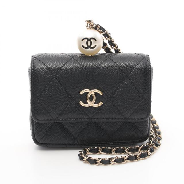 シャネル CHANEL マトラッセ チェーン フラップ パース ケース 財布 レザー フェイクパール レディース ブラック系 AP2119 【中古】