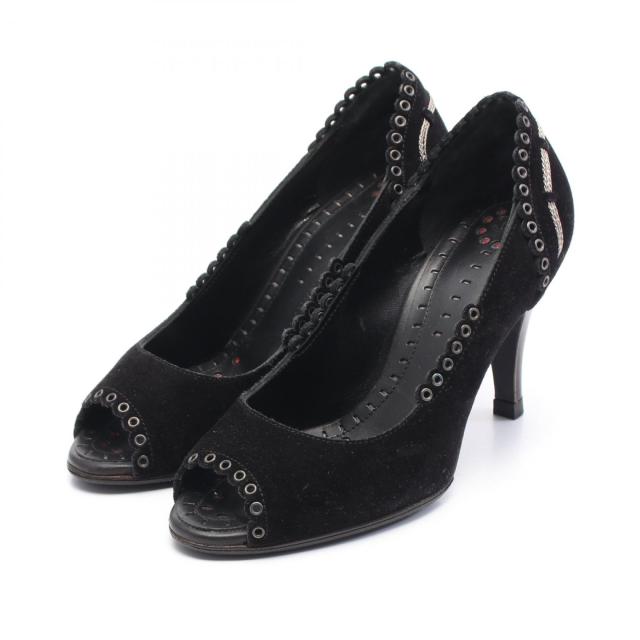 シャネル CHANEL パンプス 靴 スウェード レディース ブラック系