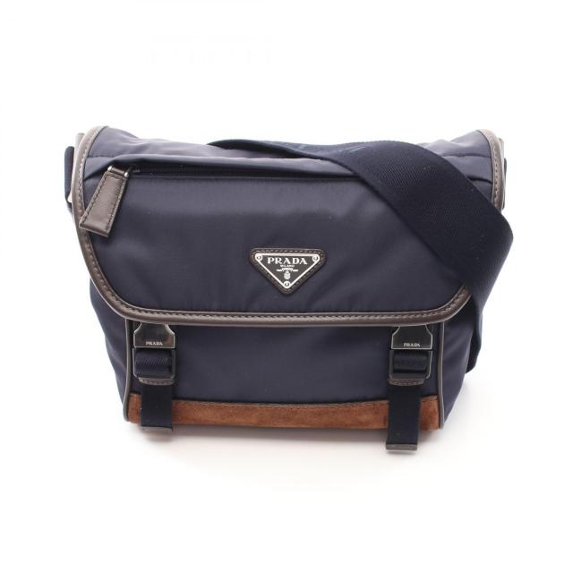 プラダ PRADA TESSUTO + CAMOSCIO ショルダーバッグ バッグ ナイロン レザー スウェード メンズ ネイビー系 / ブラウン系 2VD066384OOFF0C1B 【新品】