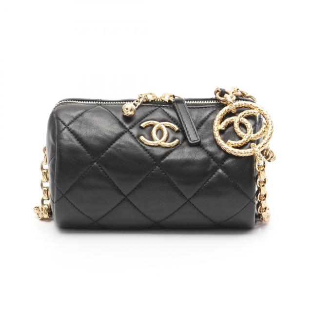 シャネル CHANEL ミニ ボーリング バッグ マトラッセ ショルダーバッグ バッグ ラムスキン（羊革） レディース ブラック系 AS3384 【中古】