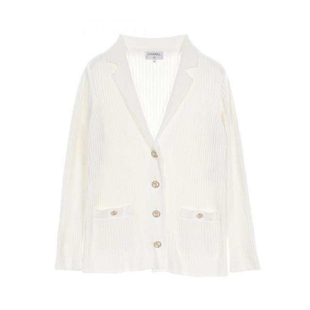 シャネル CHANEL ココマークボタン カーディガン 衣料品 トップス コットン レディース ホワイト系 P63091K48814 【中古】