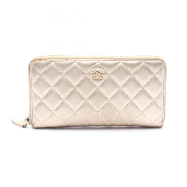 シャネル CHANEL クラシック ロング ジップ ウォレット マトラッセ ラウンド長財布 財布 レザー レディース ゴールド系 AP0242 【中古】