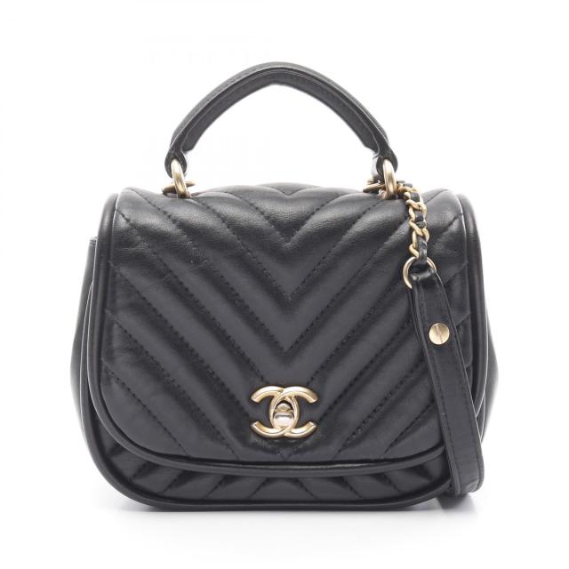 シャネル CHANEL シェブロン Vステッチ ショルダーバッグ バッグ ラムスキン（羊革） レディース ブラック系 【中古】