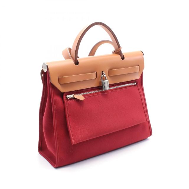 エルメス HERMES ハンドバッグ エールバッグPM トワルGM×ボックスカーフ ベージュ×ライトブラウン □F バッグ HERMESシルバー金具エルメス『エールバッグPM』□E刻印 2001年製