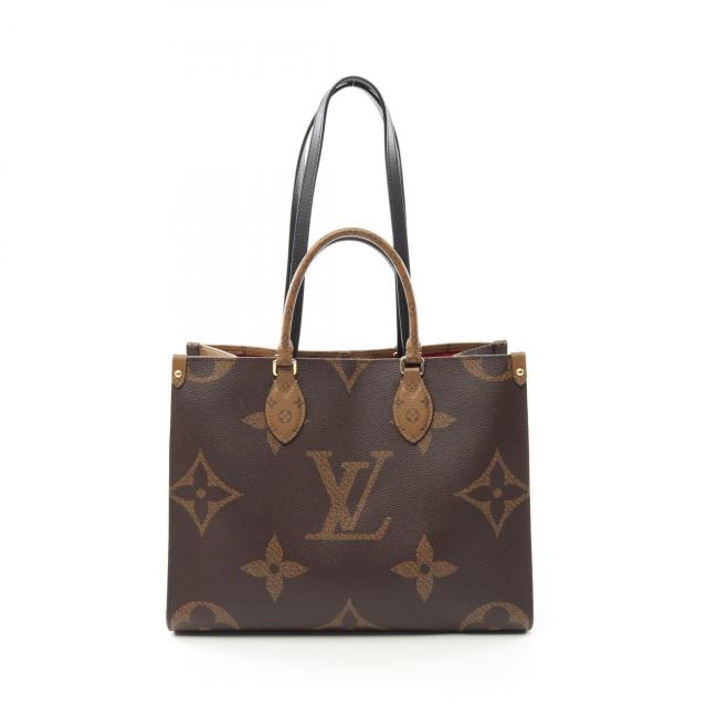 ルイ・ヴィトン LOUIS VUITTON オンザゴーMM トートバッグ バッグ PVCコーティングキャンバス レザー モノグラム・ジャイアントリバース レディース ブラウン系 / ベージュ系 M45321 【中古】