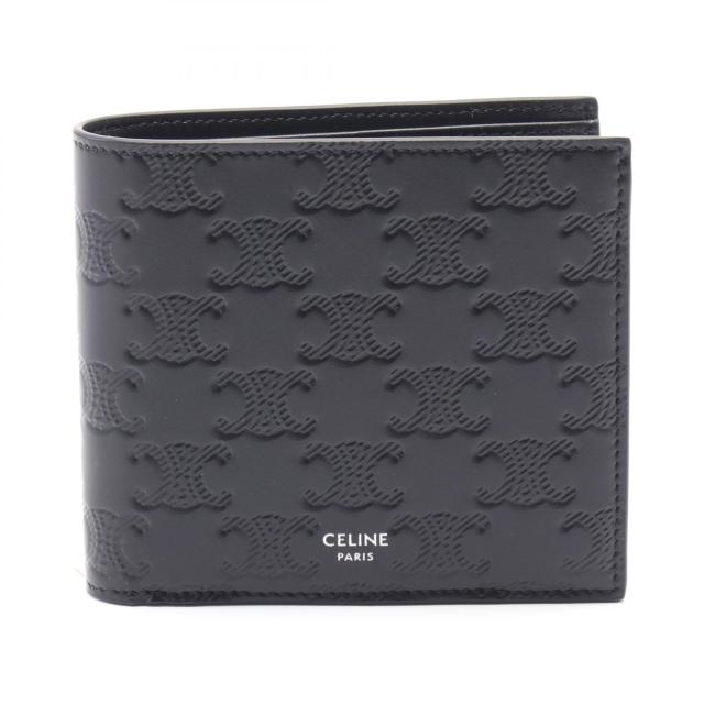 セリーヌ CELINE バイフォールドウォレット トリオンフ 二つ折り財布 財布 レザー レディース ブラック系 10C873FQB38SI 【新品】