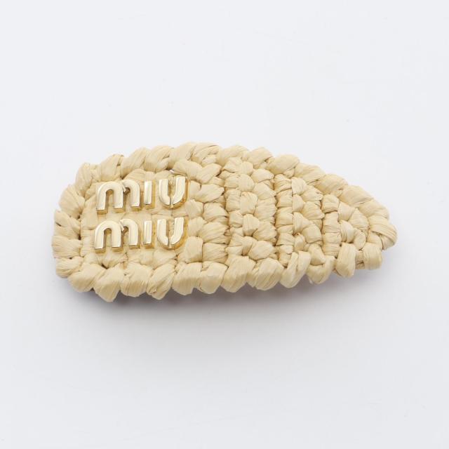 ミュウ ミュウ Miu Miu ヘアクリップ アクセサリー レザー ラフィア レディース ベージュ系 5IF0922F73F0018 【新品】