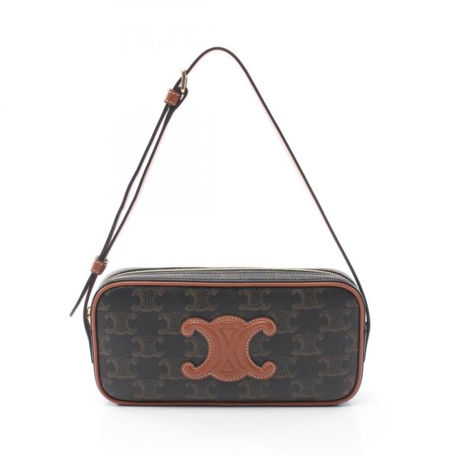 セリーヌ CELINE トリオンフ ショルダーバッグ バッグ PVCコーティングキャンバス レザー レディース ブラック系 / ブラウン系 【中古】