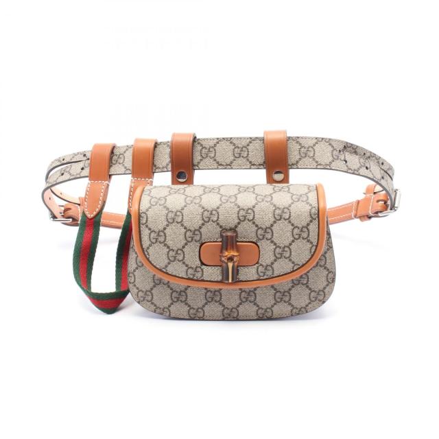 グッチ GUCCI バンブー 1947 ミニ ベルトバッグ ウエストバッグ ボディバッグ バッグ PVCコーティングキャンバス レザー レディース ベージュ系 / ブラウン系 681137 【中古】