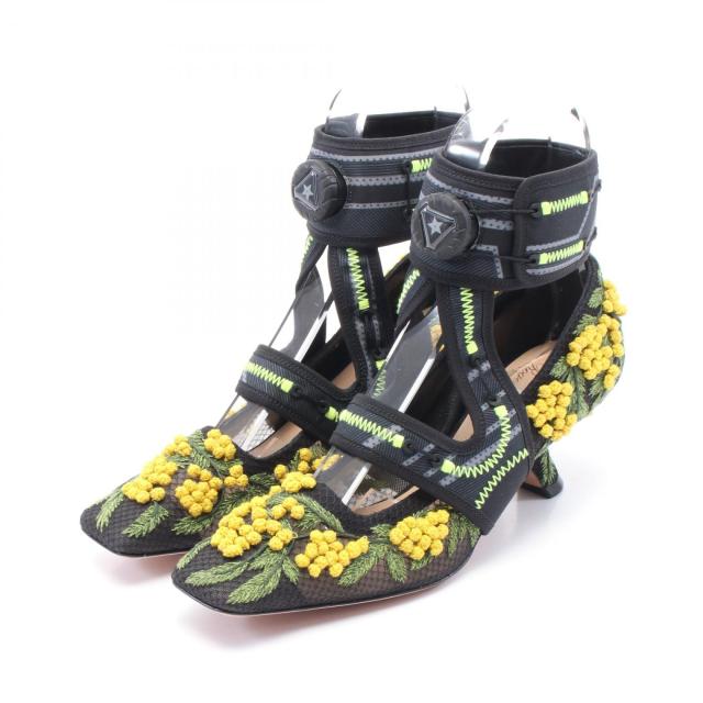 ディオール Dior Christian Dior × Roger Vivier 62-22 ミモザ パンプス 靴 ファブリック / コットン レディース ブラック系 / イエロー系 / グリーン系 【中古】