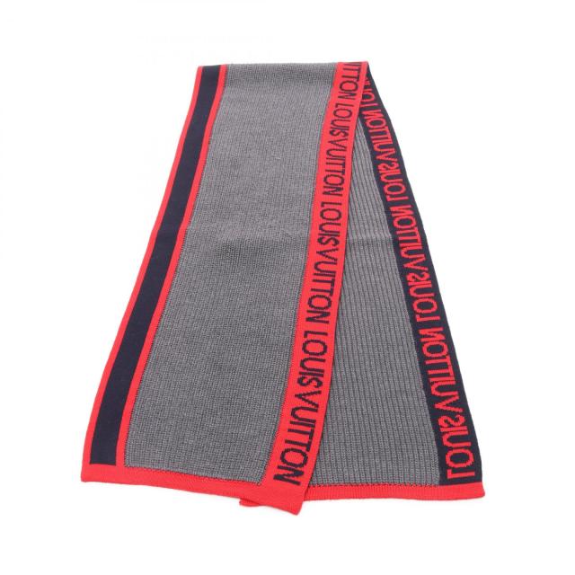 LOUIS VUITTON　エシャルプ　シルク　マフラー　レッド　赤　ロゴマニア 赤 LOUIS VUITTON ルイヴィトン エシャルプ ロゴマニア ウール×シルク