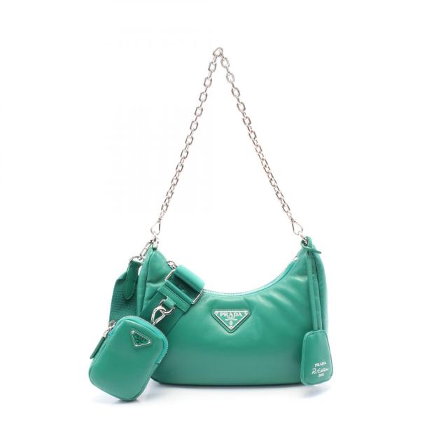 プラダ PRADA Re-Edition 2006 エンブロイダリードリル DRILL RIAMO FI ショルダーバッグ バッグ レザー レディース グリーン系 1BH204 【中古】