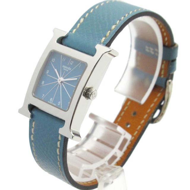 エルメスH時計ブルーレザーベルト
