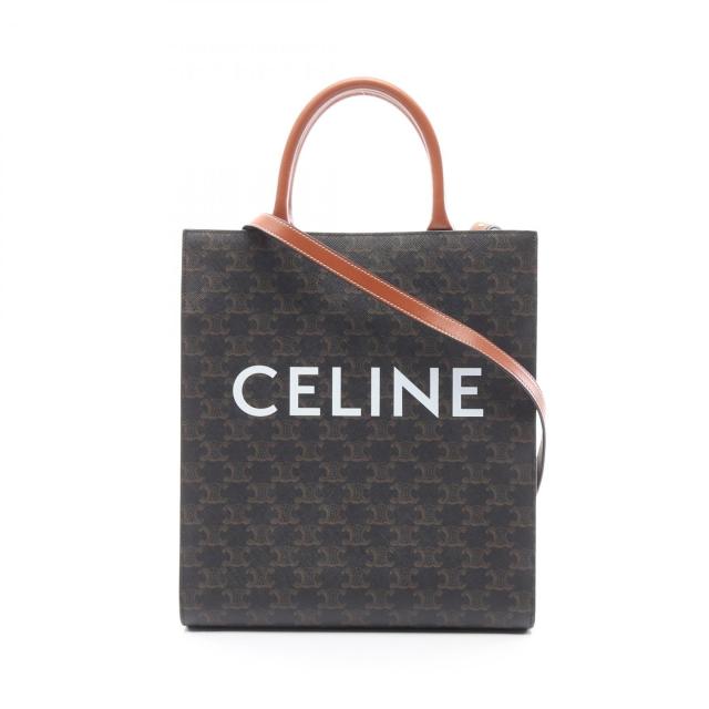 セリーヌ CELINE スモール バーティカル カバ トリオンフ トートバッグ バッグ PVCコーティングキャンバス レザー レディース ブラック系 / ブラウン系 191542 【中古】