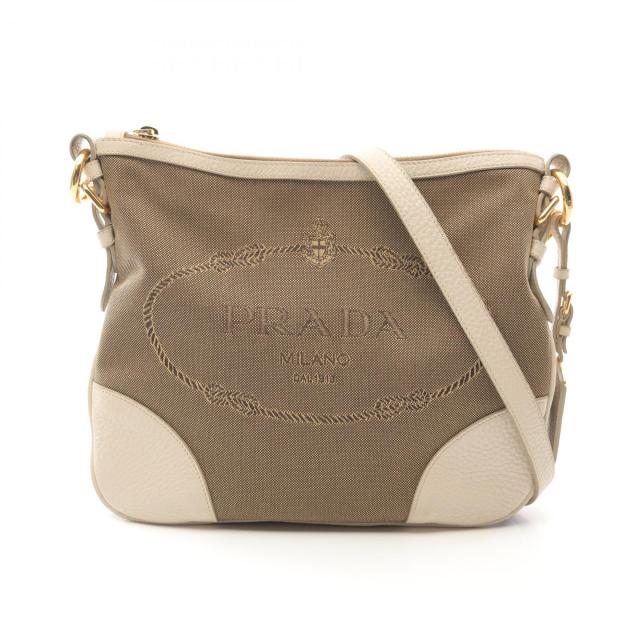 プラダ PRADA LOGO JACQUARD ロゴジャガード ショルダーバッグ バッグ キャンバス レザー レディース ベージュ系 / アイボリー系 BT0867 【中古】