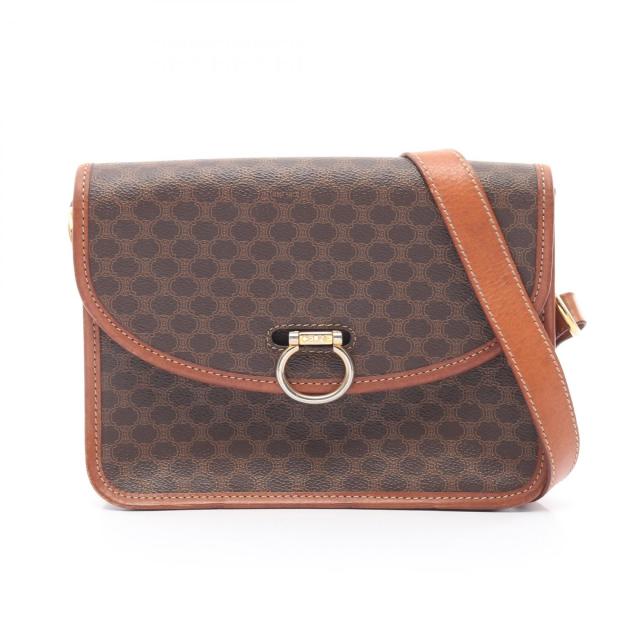 セリーヌ CELINE マカダム ショルダーバッグ バッグ PVCコーティングキャンバス レザー レディース ブラウン系 【中古】