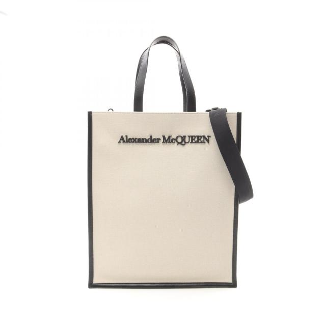 アレキサンダーマックイーン Alexander McQueen N/S ロゴ刺繍 トートバッグ バッグ キャンバス レザー レディース ホワイト系 / ブラック系 【中古】