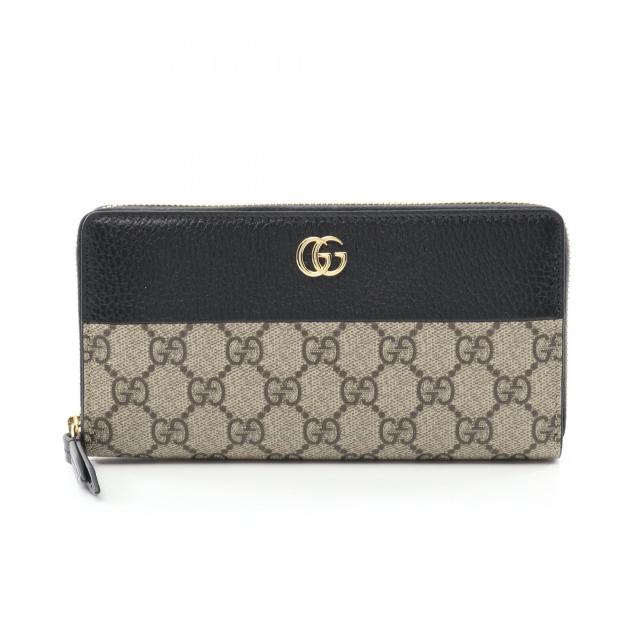グッチ GUCCI プチマーモント GGマーモント ラウンド長財布 財布 PVCコーティングキャンバス レザー レディース ベージュ系 / ブラック系 45611717WAG1283 【新品】 グッチ GUCCI プチマーモント GGマーモント ラウンド長財布 財布 PVC