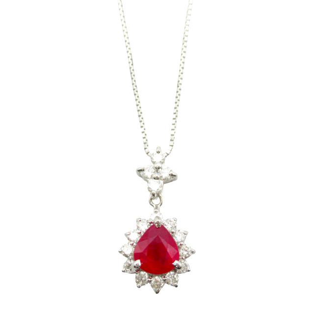 DIAMOND/RUBY】 ダイヤモンド ルビー ネックレス 18金製 K18WG 刻印有