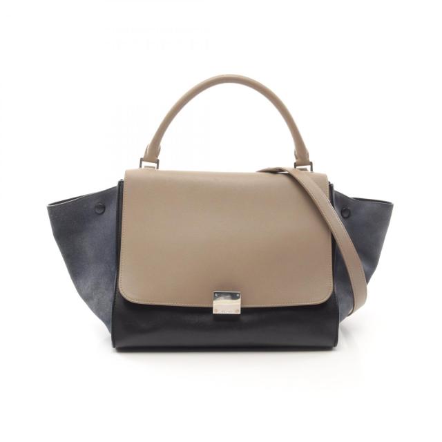 セリーヌ CELINE トラペーズ ミディアム ハンドバッグ バッグ レザー スウェード レディース ベージュ系 / ブラック系 / ブルー系 169543 【中古】
