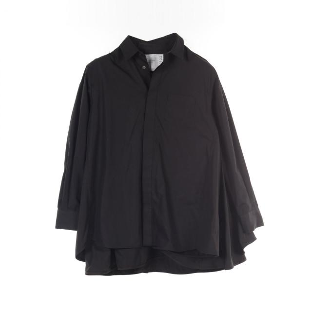 25SS新品 sacai ドッキング コットン ポプリン シャツ ブラック 2 サカイ Sacai ポプリン 衣料品 トップス ポリエステル レディース