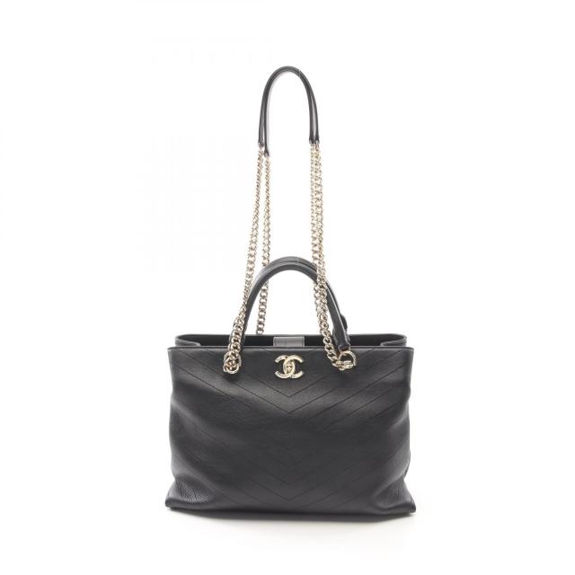 シャネル CHANEL シェブロン Vステッチ トートバッグ バッグ レザー レディース ブラック系 【中古】