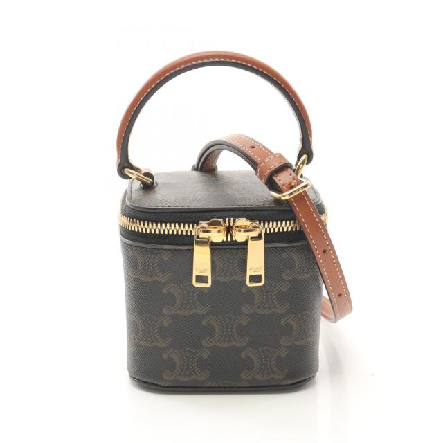 セリーヌ CELINE トリオンフ ミニ ハンドバッグ バッグ PVCコーティングキャンバス レザー レディース ブラック系 / ブラウン系 10J762CZ1 【中古】