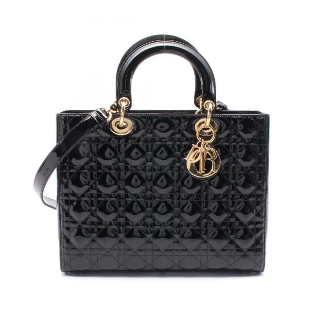 ディオール Dior レディディオール ラージ カナージュ ハンドバッグ バッグ パテントレザー レディース ブラック系 【中古】
