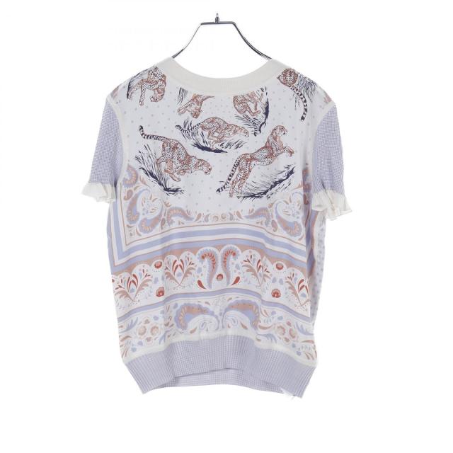 エルメス HERMES ツイルレーヌ guepard et palmettes ニット 衣料品 トップス シルク シルク レディース アイボリー系 / ブルー系 / マルチカラー 5E2821DS 【中古】