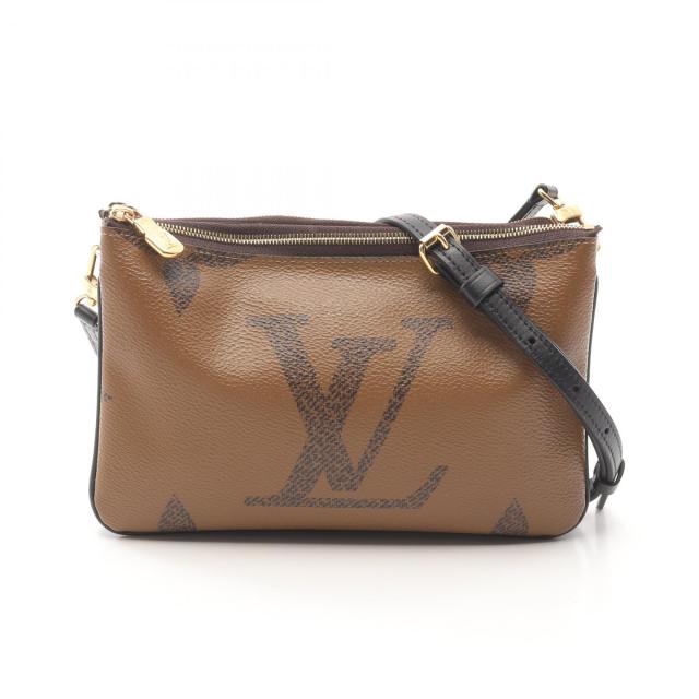 ルイ・ヴィトン LOUIS VUITTON ポシェット ドゥーブル ジップ ショルダーバッグ バッグ PVCコーティングキャンバス レザー モノグラム・ジャイアントリバース レディース ブラウン系 / ベージュ系 M69203 【中古】