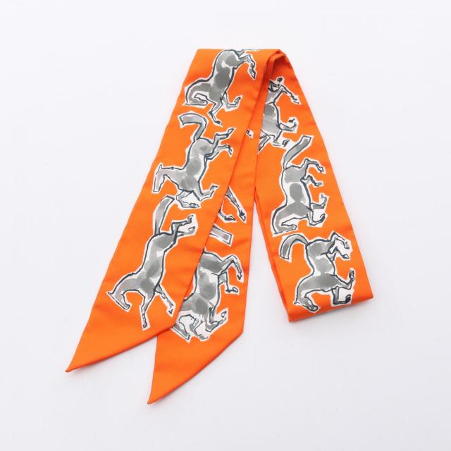 エルメス HERMES ツイリー スカーフ シルク オレンジ系マルチカラー