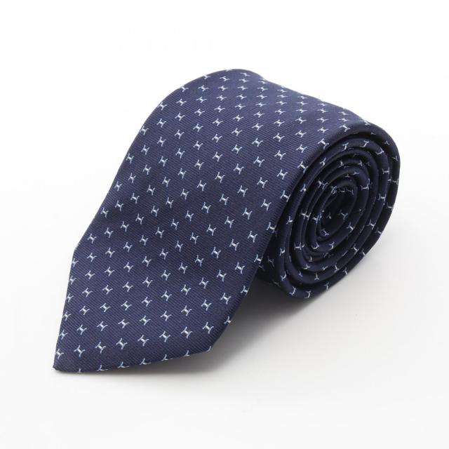 HERMES ネイビー ドット柄 シルクネクタイ エルメス水玉柄 ドット柄 ネイビー/ブルー メンズ ネクタイ HERMES