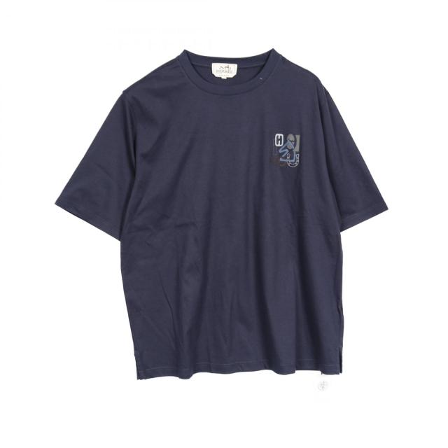 エルメス HERMES ミニパッチ Hパズル カットソー 衣料品 トップス コットン メンズ ネイビー系 【中古】