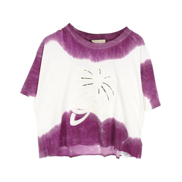 グッチ GUCCI スパンコールロゴ カットソー 衣料品 トップス コットン メンズ ホワイト系 / パープル系 701898 【中古】