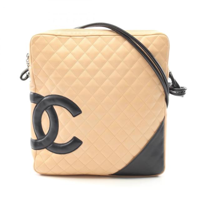 シャネル CHANEL カンボンライン ラージポシェット ショルダーバッグ バッグ レザー レディース ベージュ系 / ブラック系 A25179 【中古】