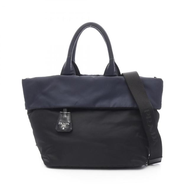 プラダ PRADA TESSUTO DOUBLE トートバッグ バッグ ナイロン レザー レディース ブラック系 / ネイビー系 【中古】