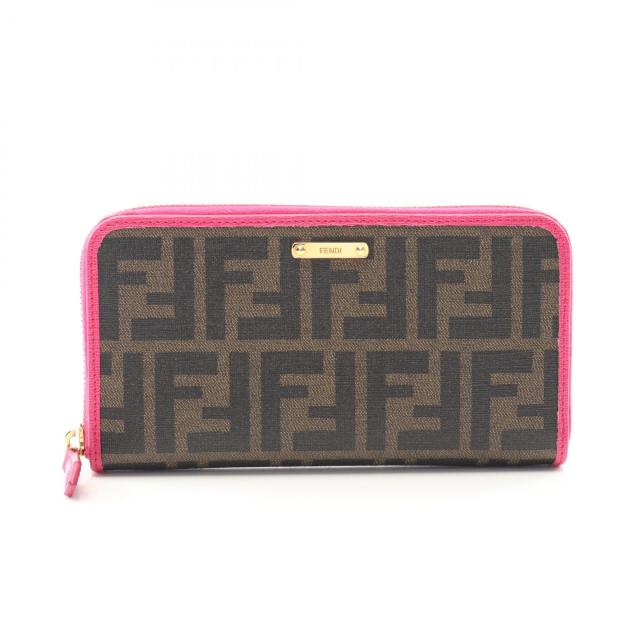 美品 フェンディ ラウンドファスナー長財布 PVC×レザー ズッカ FENDI FENDI フェンディ ラウンドファスナー長財布 PVC レザー ズッカ