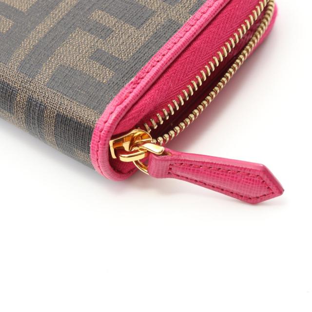 FENDI フェンディ ラウンド 長財布 ズッカ ピンク スティッチ