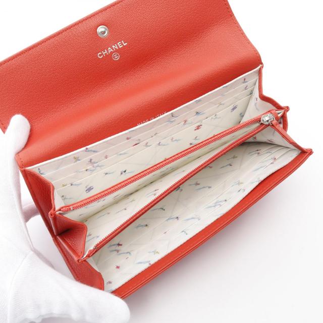 週末お値下げ★CHANEL マトラッセ 長財布　レッド　ココマーク美品　正規品 中古】 シャネル CHANEL 長財布 cocoマーク COCO キャビアスキン