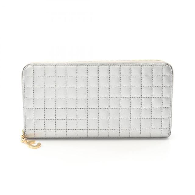 セリーヌ CELINE Cチャーム ラージ ジップドウォレット ラウンド長財布 財布 レザー レディース シルバー系 10B553 【中古】
