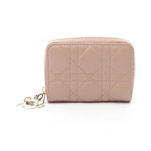 ディオール Dior LADY DIOR VOYAGEUR レディディオール ボイジャー カナージュ スモールジップ ケース 財布 レザー レディース ピンク系 S0985ONMJ 【中古】