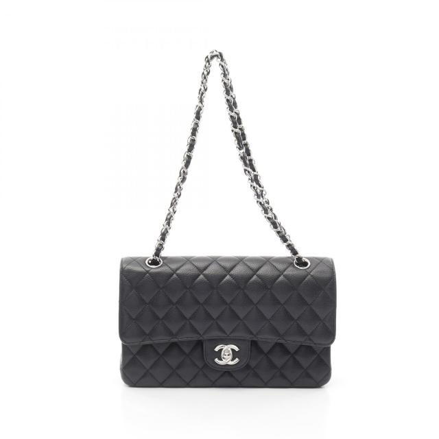 シャネル CHANEL マトラッセ Wフラップ ショルダーバッグ バッグ レザー グレインドカーフスキン レディース ブラック系 A01112 【中古】