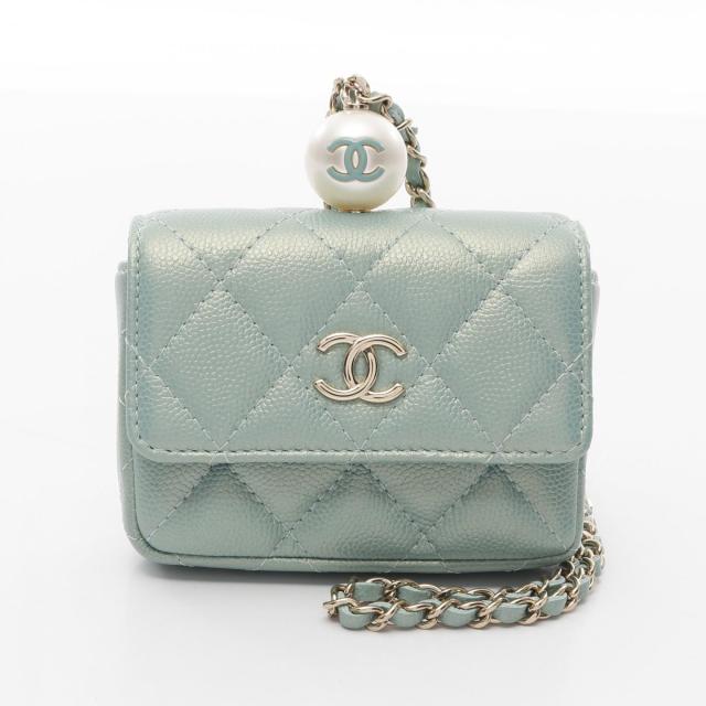 シャネル CHANEL マトラッセ チェーン フラップ パース ケース 財布 カーフ（牛革） レディース グリーン系 AP2119 【中古】