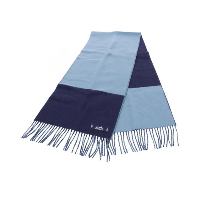 極美品♡エルメス マフラー カシミヤ100 バイカラー カザック 紺 赤