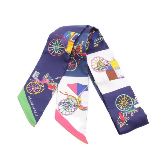 エルメス HERMES ツイリー Voitures Exquises スカーフ 衣料品 シルク シルク レディース ネイビー系 / マルチカラー 【中古】