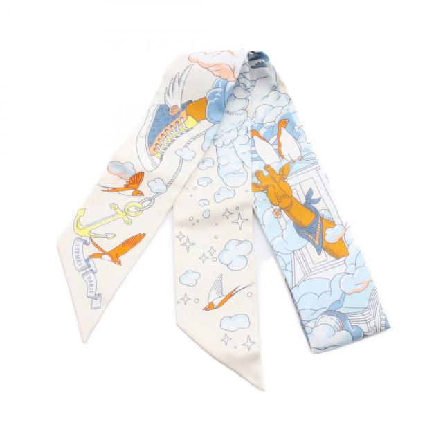 HERMES エルメス カレ90 SUR MON NUAGE ブルーシエル×パルム シルク