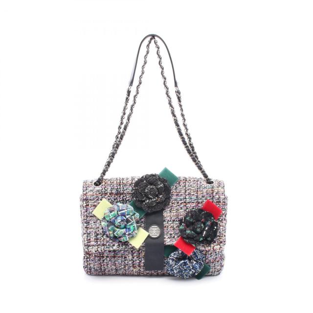 シャネル CHANEL カメリア ショルダーバッグ バッグ ファブリック レザー レディース マルチカラー 【中古】