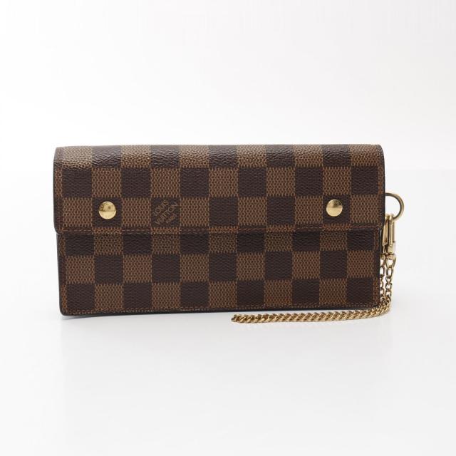 ルイ・ヴィトン LOUIS VUITTON ポルトフォイユアコルディオン ダミエエベヌ 二つ折り長財布 財布 PVCコーティングキャンバス メンズ レディース ブラウン系 N60002 【中古】